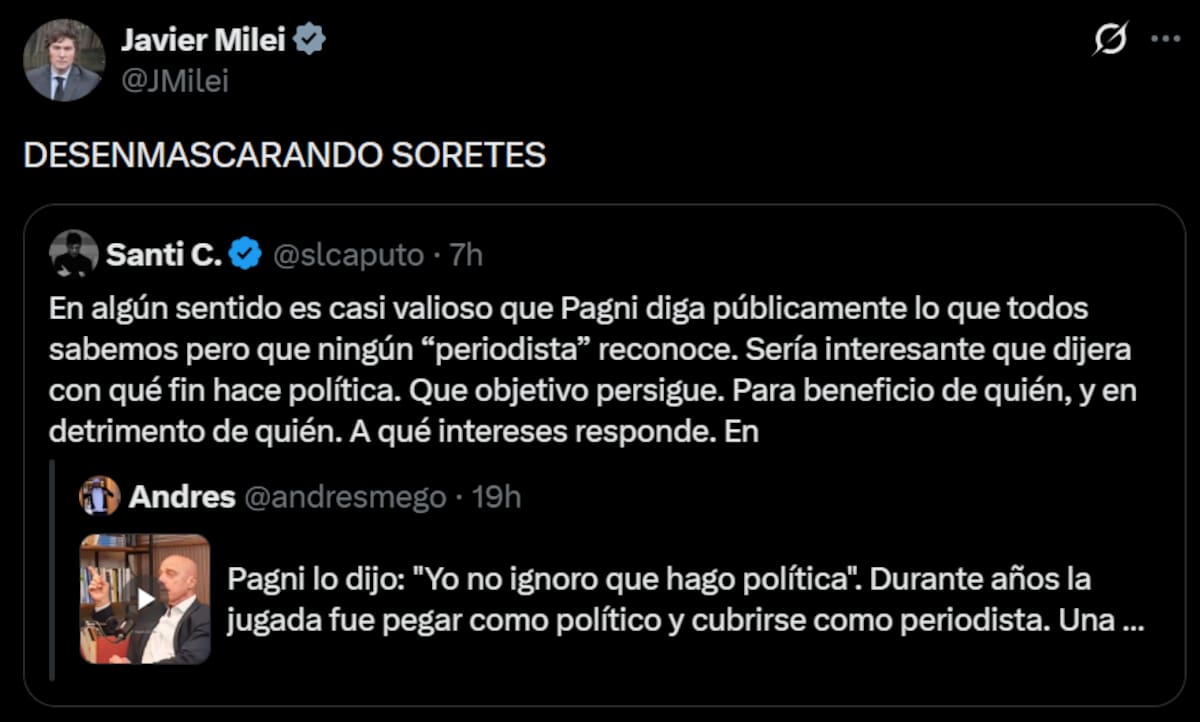 Insultos de Javier Milei contra periodistas y autoridades de LA NACION.