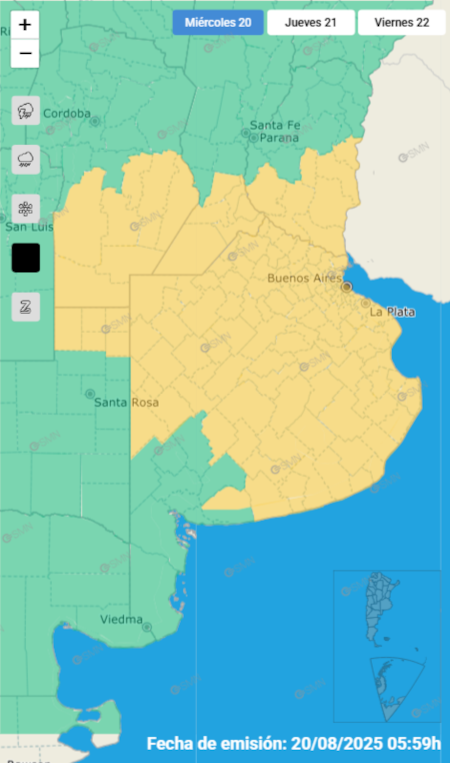 Cinco provincias bajo alerta por fuertes vientos.