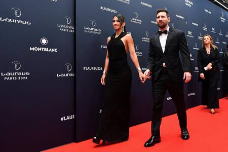 Lionel Messi y Antonela Roccuzzo; Premios Laureus. Foto: Reuters.