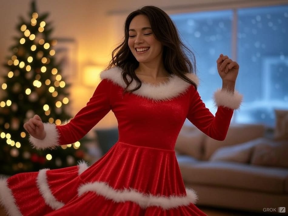 Navidad, música, bailar. Foto: X/Grok.