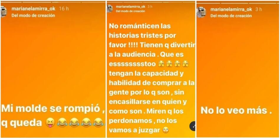 Historias de Marianela Mirra. Foto: Instagram/marianelamirra_ok