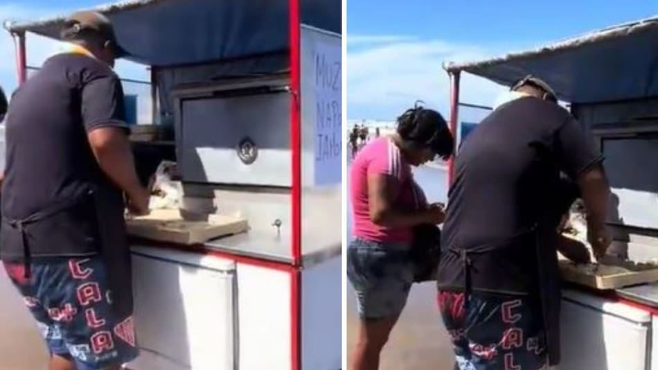 El "carrito pizzería" que es furor en la playa de Santa Teresita. Foto: captura de video.