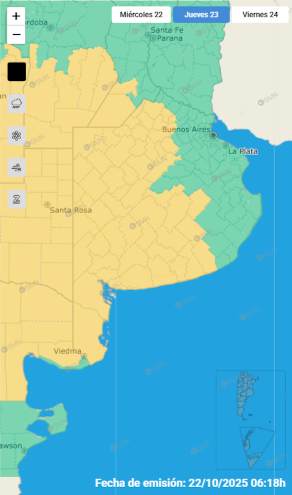 Alerta amarilla por tormentas para gran parte de Buenos Aires.