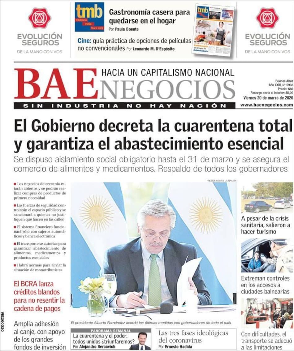 Tapas diarios, BAE, viernes 20 de marzo de 2020