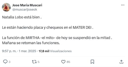 El posteo de Muscari. Foto: X.