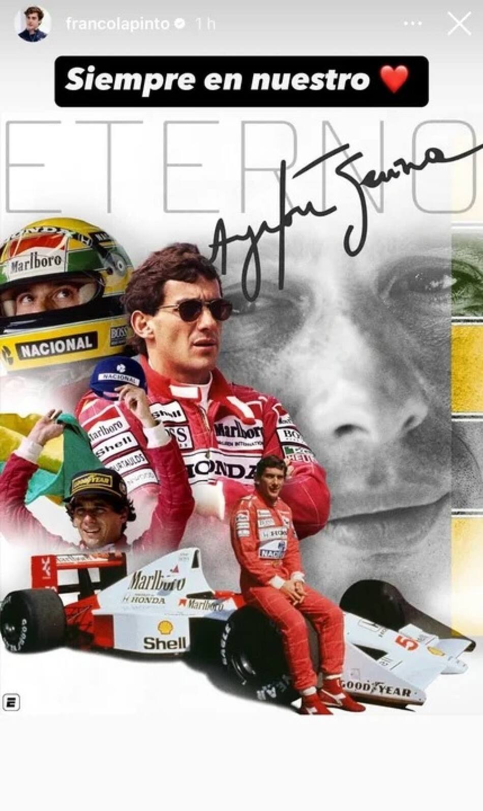 El recuerdo de Franco Colapinto a Ayrton Senna. Foto: Instagram @francolapinto