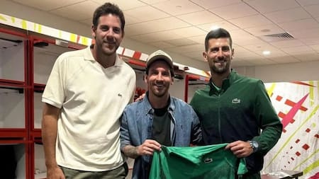Encuentro de titanes: Lionel Messi y Juan Martín del Potro visitaron a Novak Djokovic en el Miami Open 2025