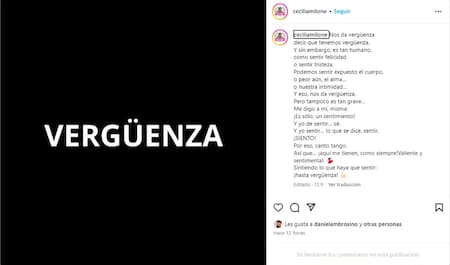 Posteo de Cecilia Milone en Instagram