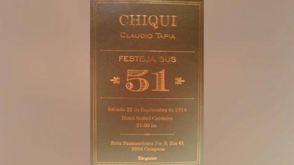 Invitación al cumpleaños de Chiqui Tapia