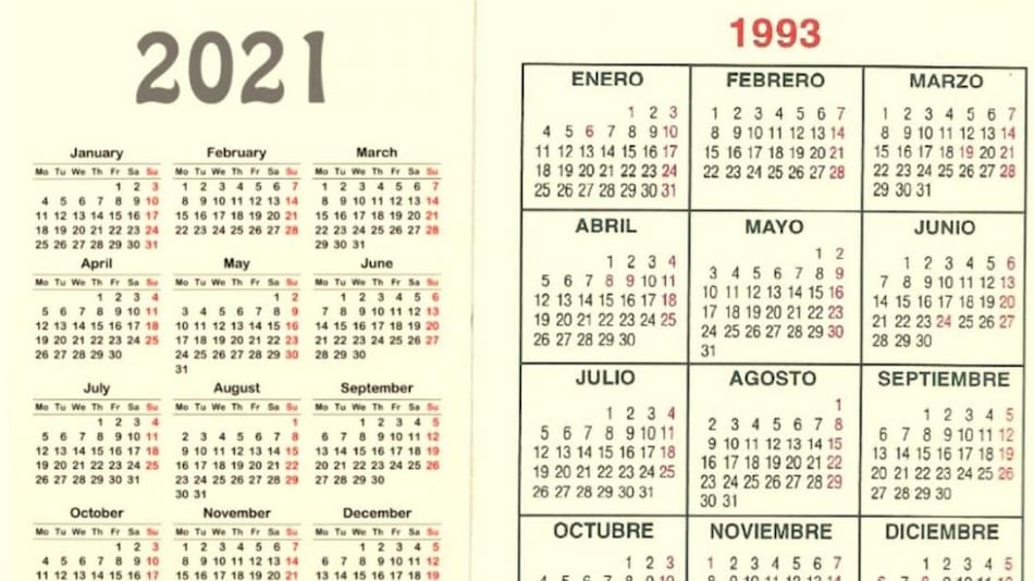 ¿Lo sabías? El calendario de 2021 es exactamente igual al de 1993