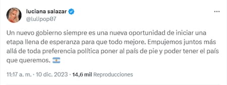 El posteo de Luciana Salazar. Foto: X @lulipo07