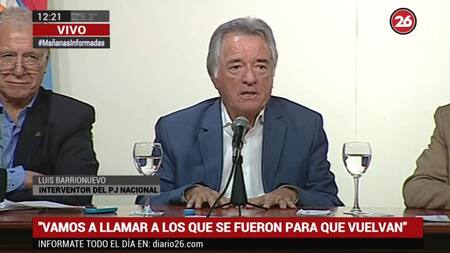 Luis Barrionuevo, asunción del PJ, Canal 26