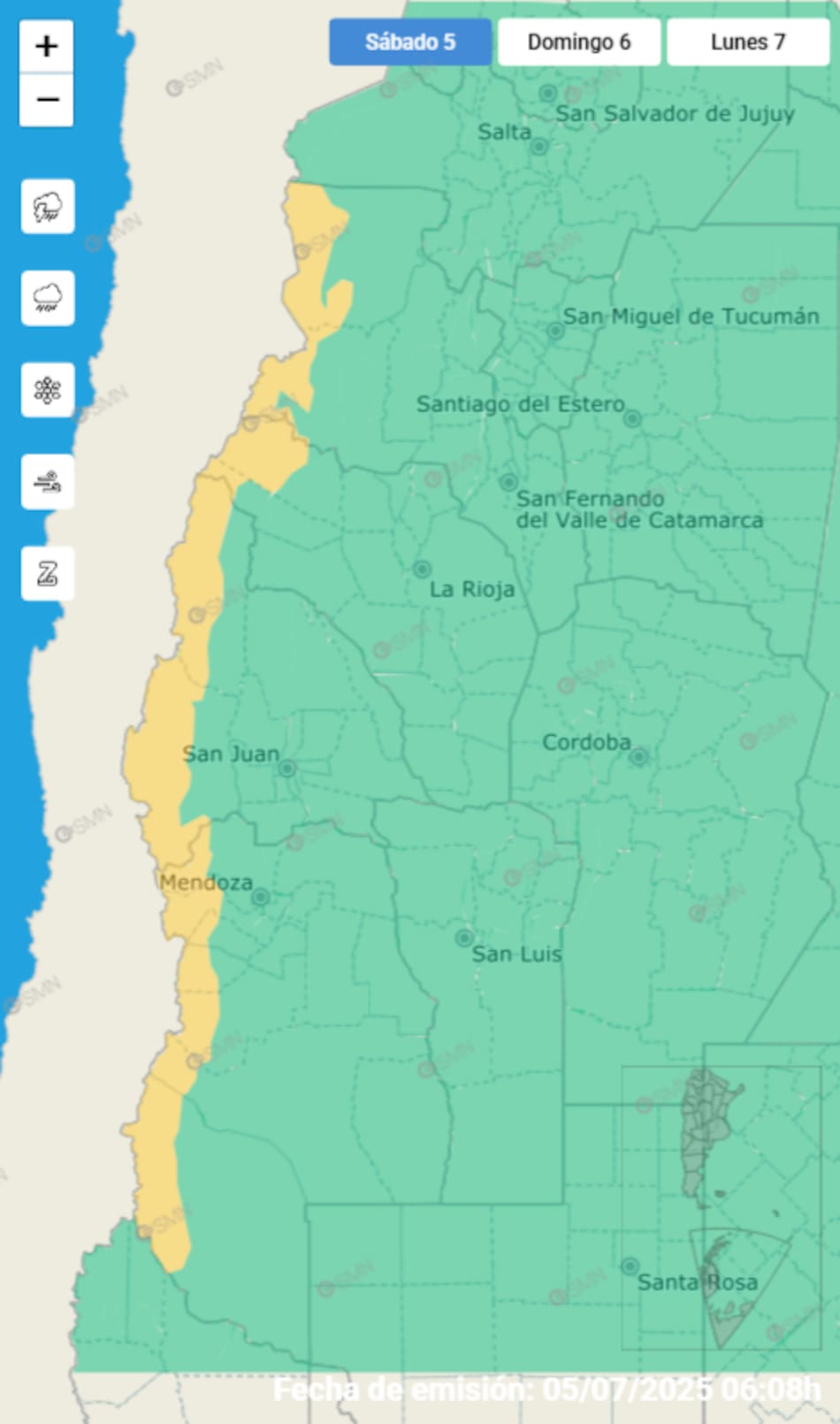 Alerta por vientos fuertes en cuatro provincias.