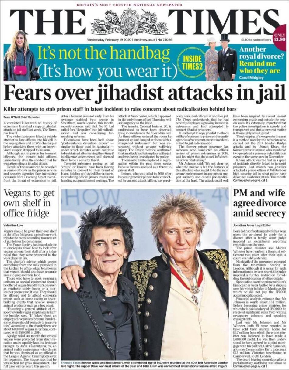 Tapas de diarios, Times, miércoles 19 de febrero de 2020