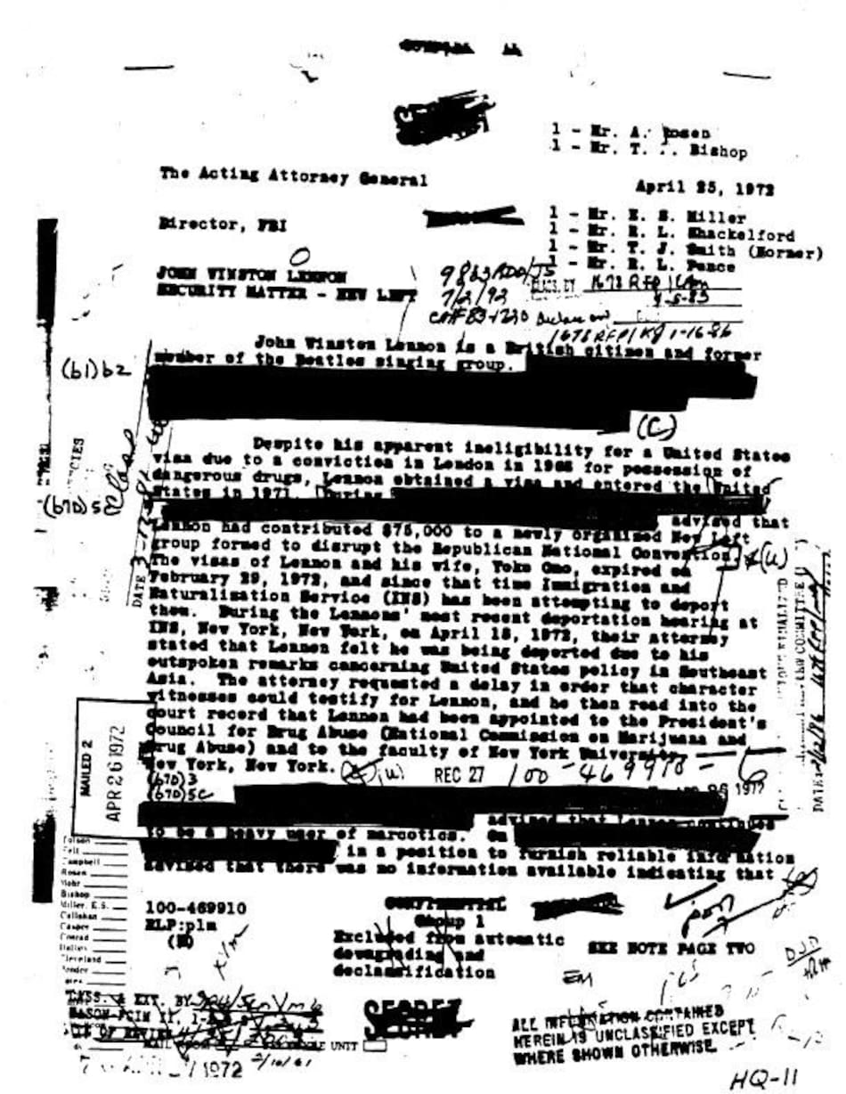 John Lennon, documentos del FBI