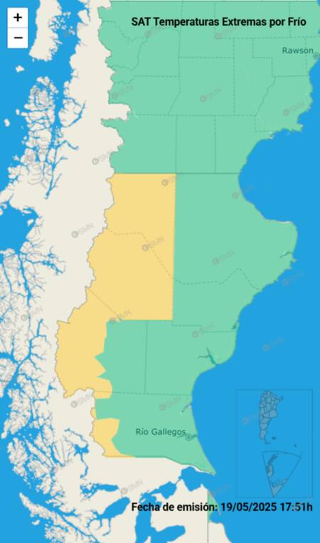 Alerta por ola de frío en Santa Cruz, Argentina. Foto: SMN.