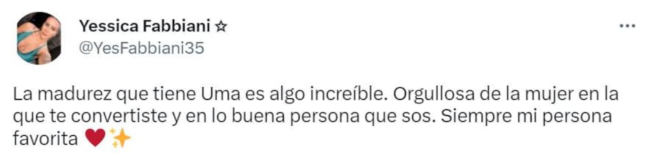 El gesto de la hermana del Ogro Fabbiani para Uma. Foto: Twitter.