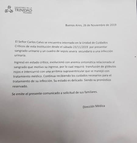 Parte médico Carlos Calvo