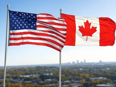 Bandera de Estados Unidos; bandera de Canadá. Foto: Grok.