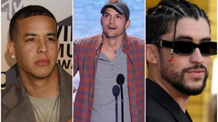 Daddy Yankee, Ashton Kutcher, Bad Bunny. Fotos: archivo.
