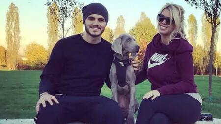 Wanda Nara y Mauro Icardi junto a su perro Coco. Foto: Instagram.