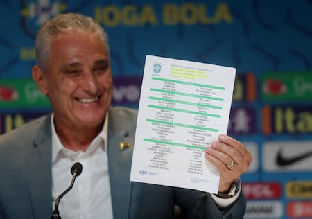 Tite con la lista de 26 convocados de Brasil para Qatar 2022. Foto: Reuters.