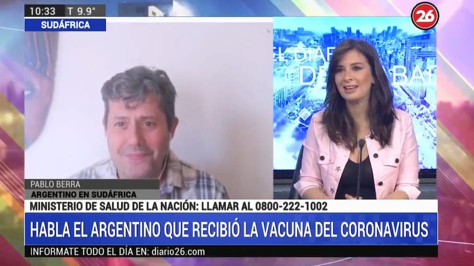 Argentino que recibió vacuna contra coronavirus en Sudáfrica, CANAL 26