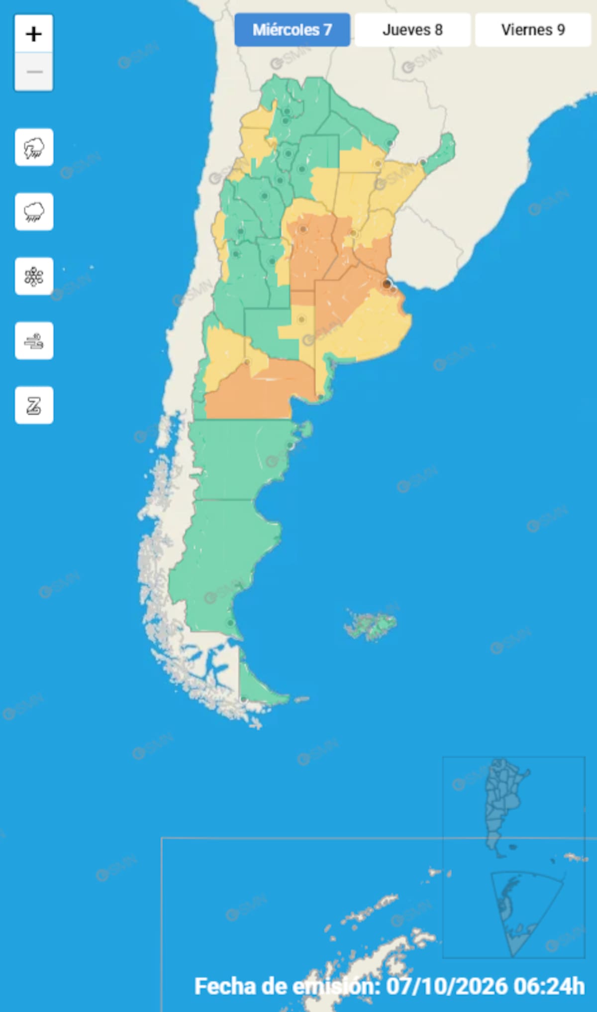 Mapa de alertas del SMN.