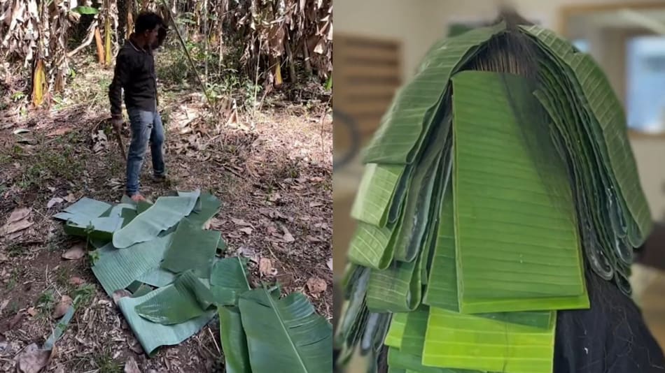 Utiliza hojas de plátano para decorar el cabello. Fotos: captura TikTok.