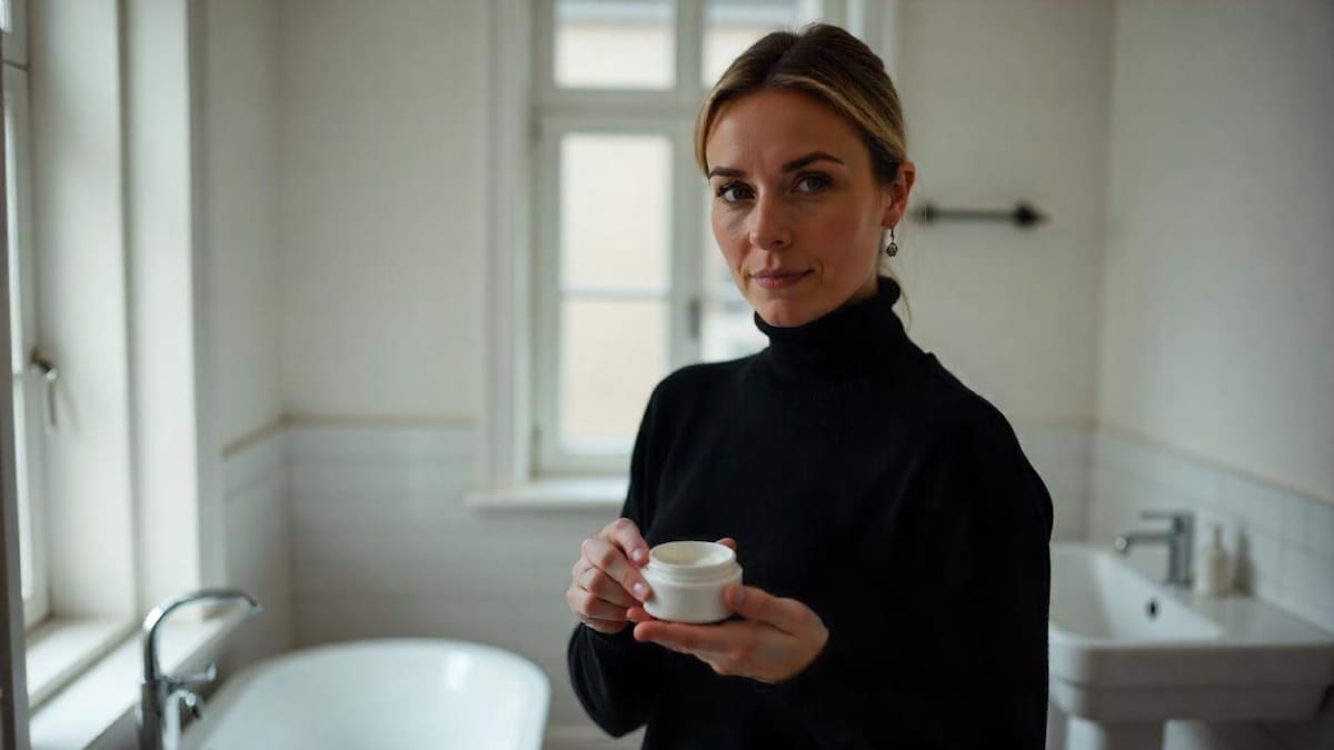 Mujer, crema facial, cuidado de la piel. Foto: Freepik AI.