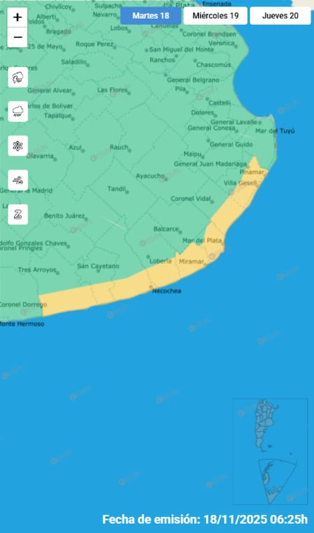 Alerta por vientos fuertes en localidades de Buenos Aires.