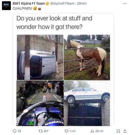 La publicación de Alpine tras el blooper de Franco Colapinto en Singapur. Foto: Captura.