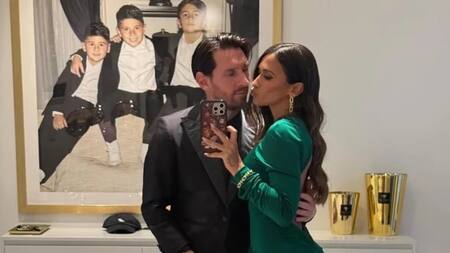 Messi y Antonela en el cumpleaños de David Beckham. Fuente: NA