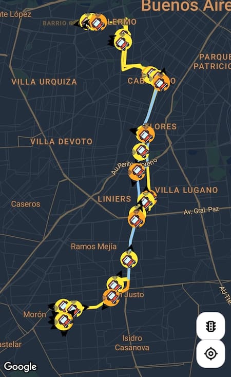 El recorrido de la línea 55.