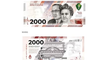 El diseño de los nuevos billetes de $2.000. Foto: Banco Central.