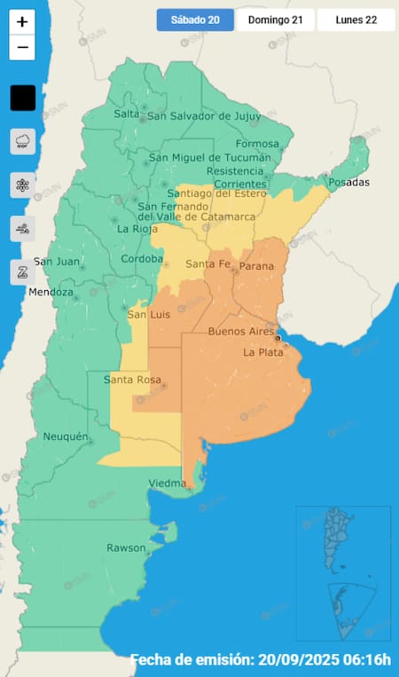 Nueve provincias bajo alerta por tormentas.