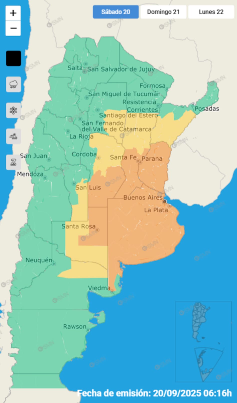 Nueve provincias bajo alerta por tormentas.