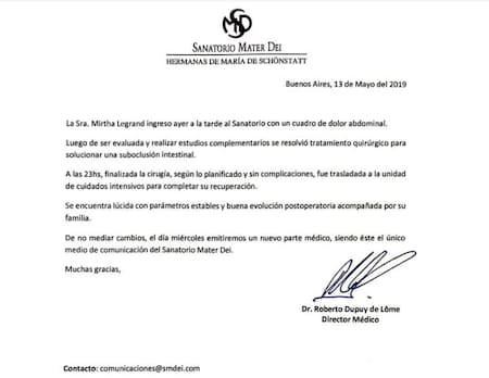 Parte médico - Mirtha Legrand