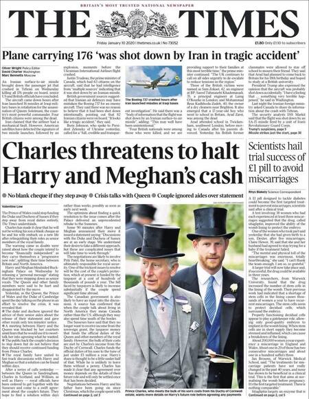 Tapas de diarios, Times, viernes 10 de enero de 2020