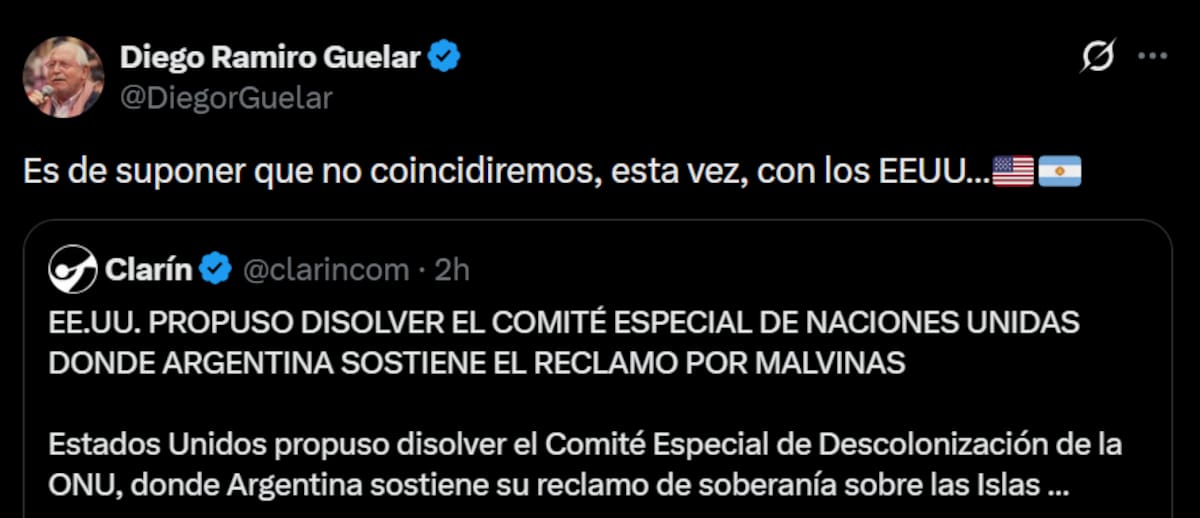 Tuit de Diego Guelar.