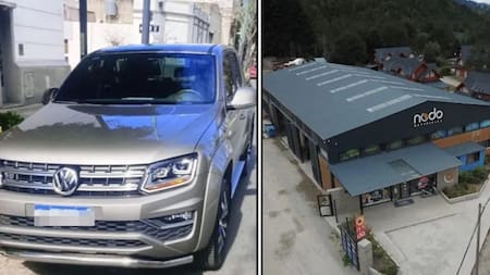 La camioneta sustraída y el corralón que fue robado en Villa la Angostura. Foto: El Cordillerano.