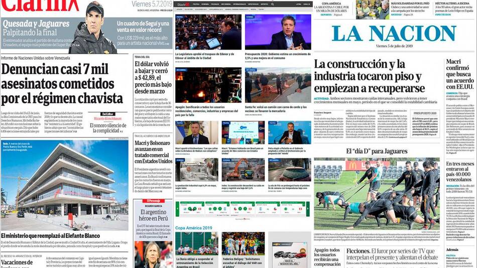 Tapas de diarios - viernes 05-07-19