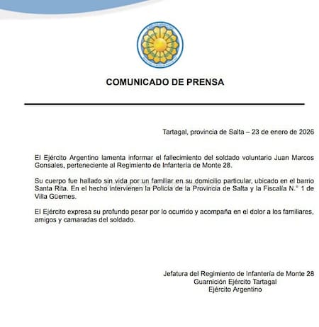 Encontraron muerto a otro soldado del Ejército Argentino