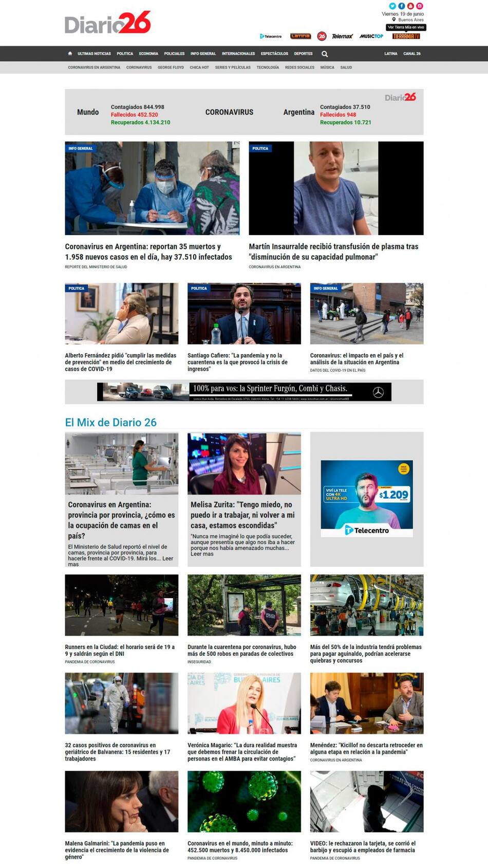 Tapas de diarios, Diario 26, viernes 19 de junio de 2020
