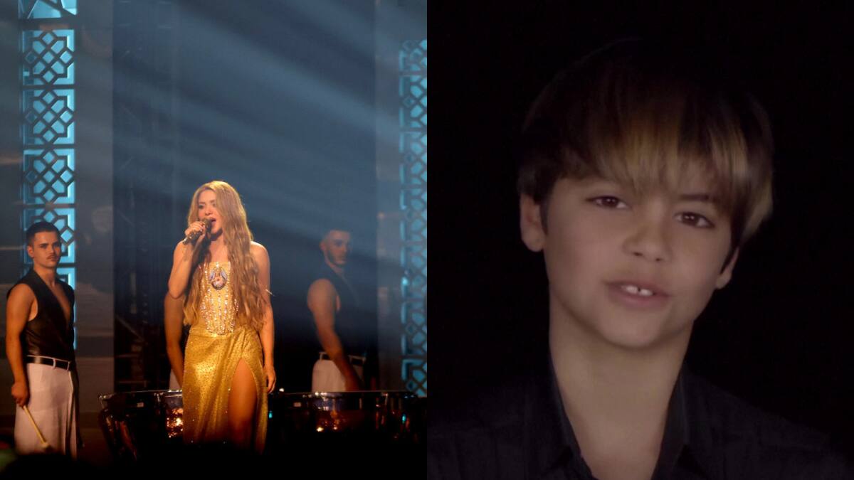 Shakira y sus hijos se presentaron en los Latin Grammys 2023. Foto: Twitter.