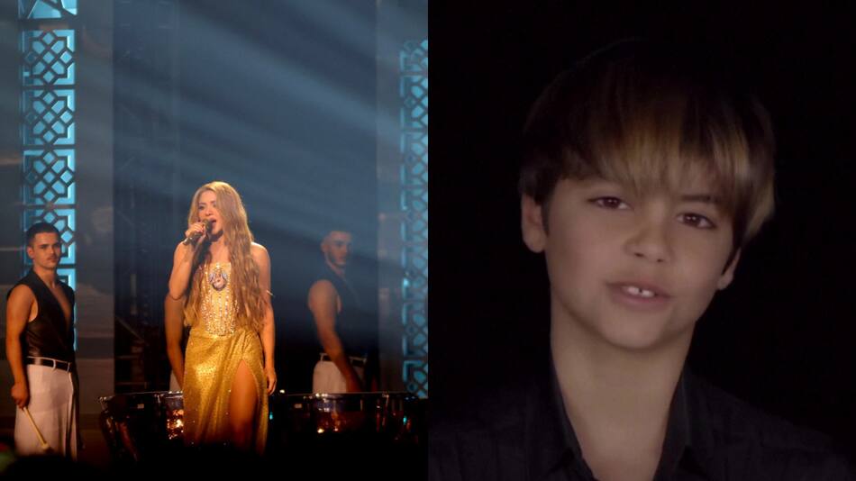 Shakira y sus hijos se presentaron en los Latin Grammys 2023. Foto: Twitter.