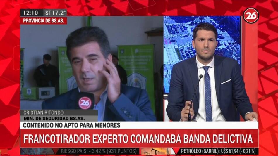 Cristian Ritondo, desbaratan banda delictiva comandada por francotirador, Canal 26