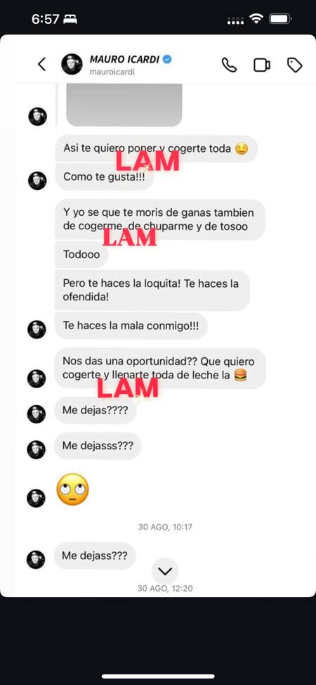 Filtraron los chats de alto voltaje entre Mauro y Wanda. Foto X @AngeldebritoOk