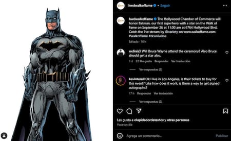 Batman será el primer superhéroe en tener una estrella en el Paseo de la Fama de Hollywood. Foto: @hwdwalkoffame