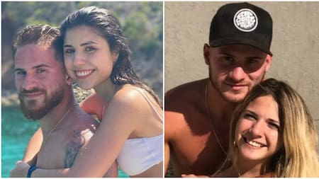 Alexis Mac Allister con Cami Mayan, su ex, y con Ailén Cova, su actual. Fotos: Instagram.